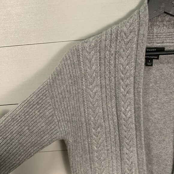 Tahari Longline grey open front cardigan 2-ply cashmere Womans size small - Picture 3 of 8